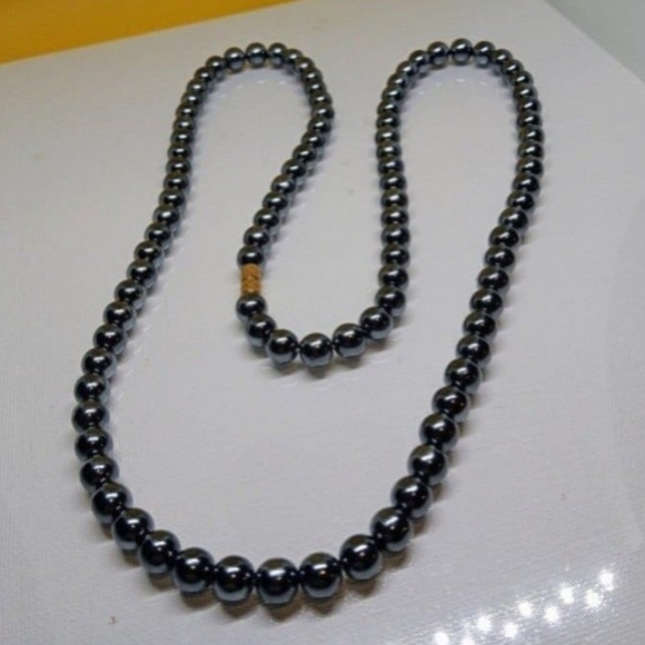 HEMATITE 10mm SHINY Black Beads 30" Gold Barrel Clasp Single Strung Healing-Aura - Picture 3 of 4